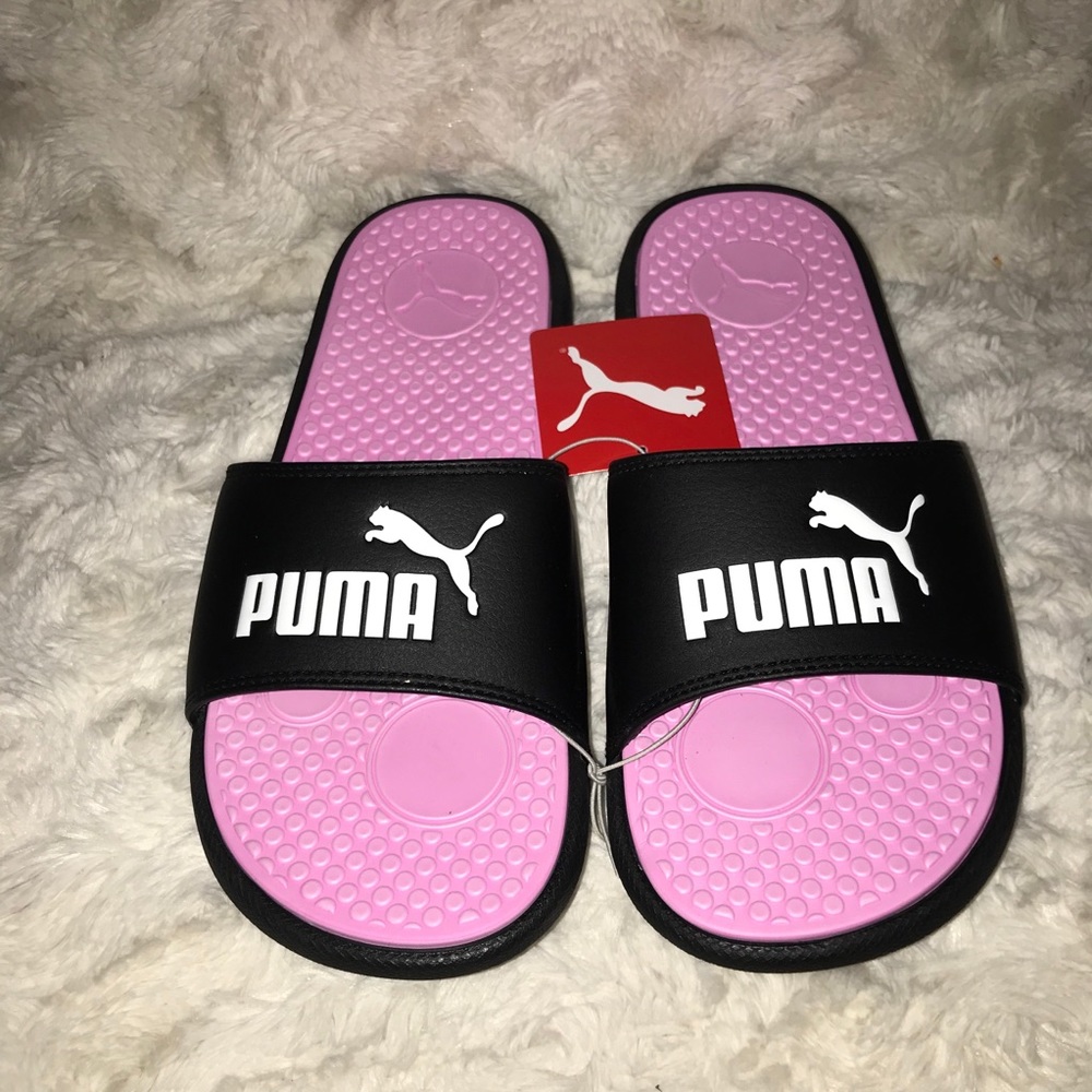 PUMA Cool Cat Slides Sandals Black Pink & White